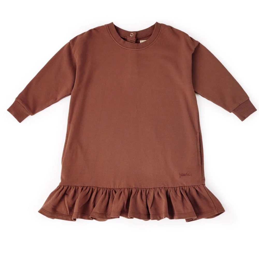 NWT Pehr Clay Brown French Terry Ruffle Hem Dress 6